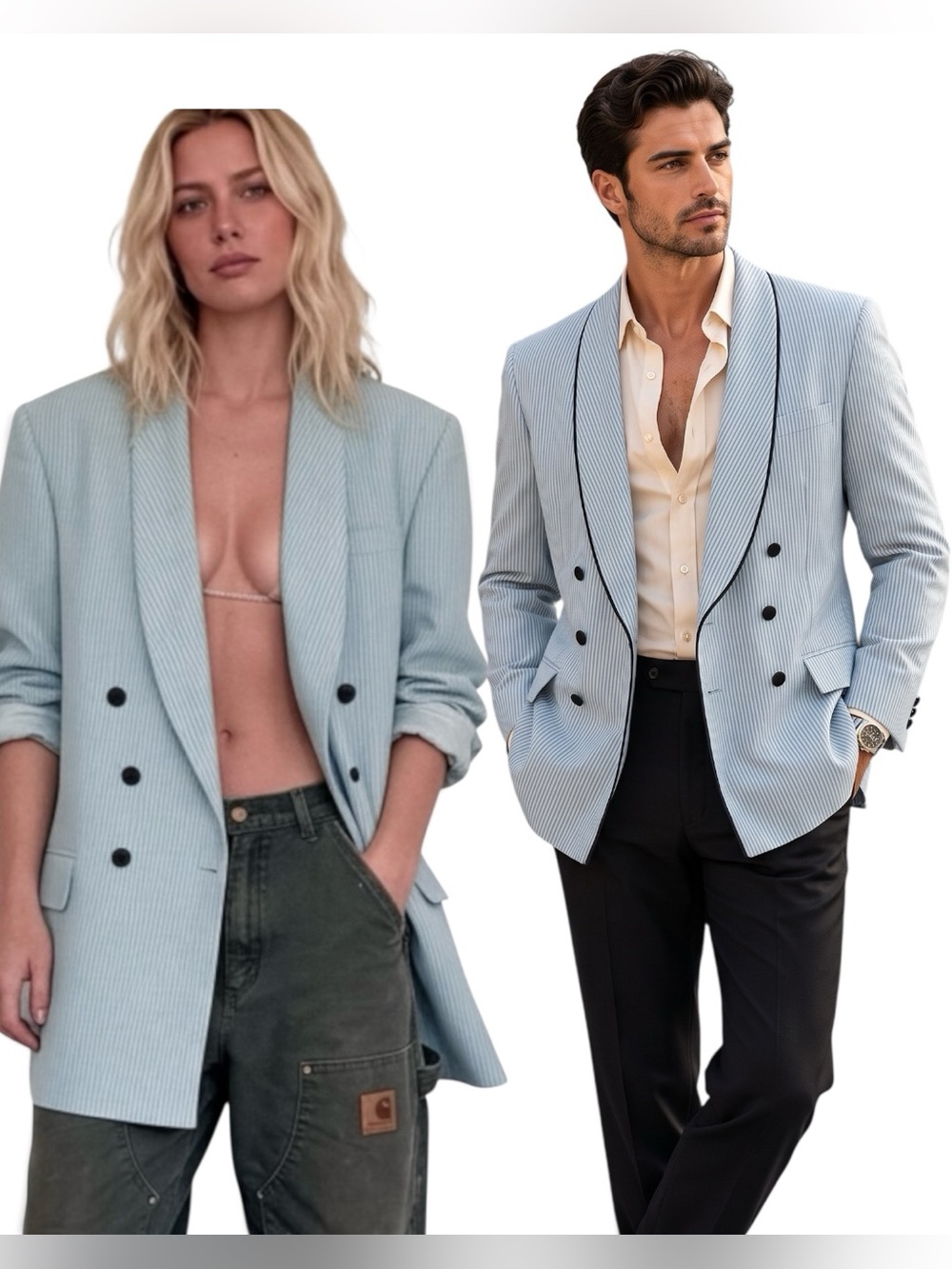 Vintage 1950’s After Six Pinstripe Tuxedo Jacket Blazer Light Blue 40R